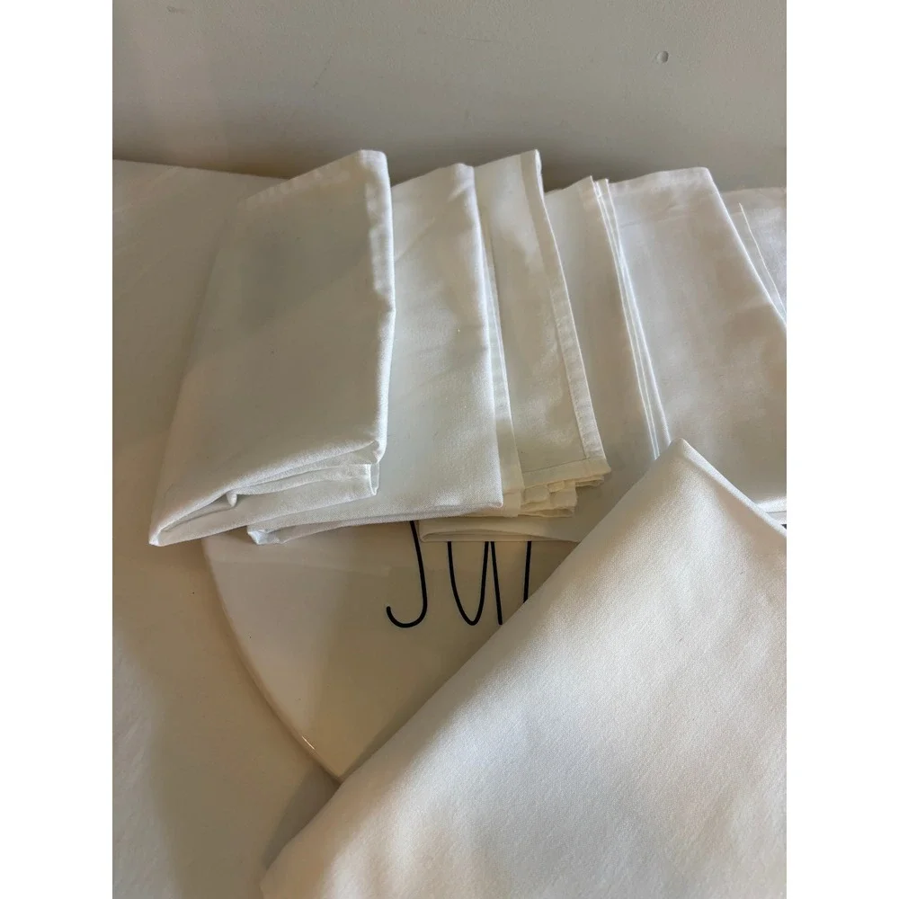 Set of 10 White Cloth Dinner Napkins Square Cotton Blend Reusable Table Linens
